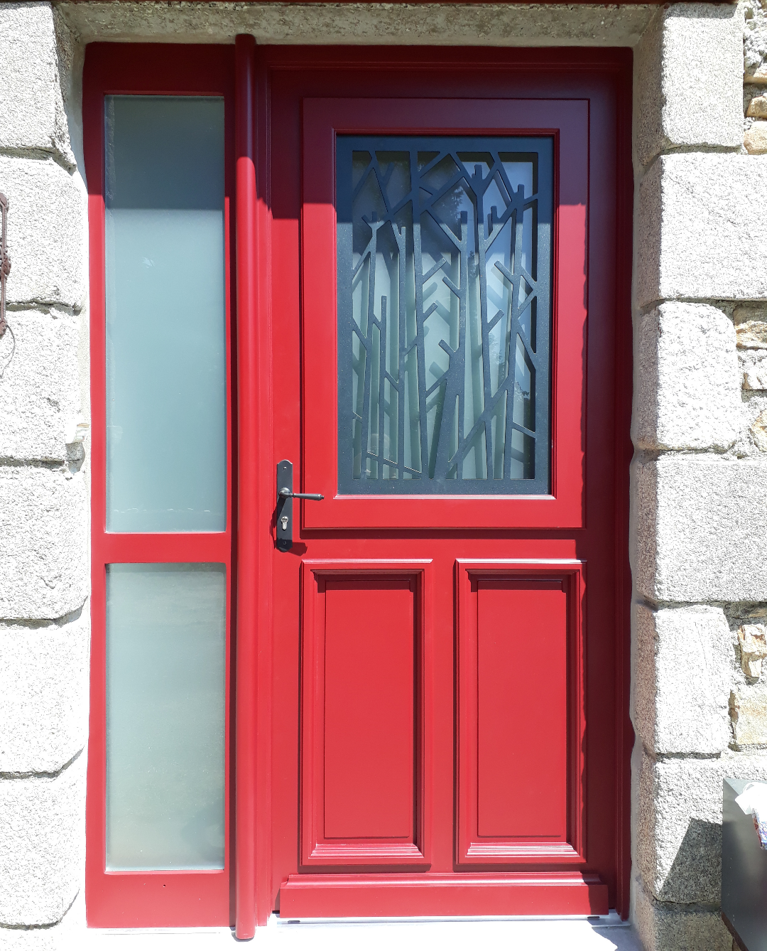 Porte d'entrée bois couleur rouge